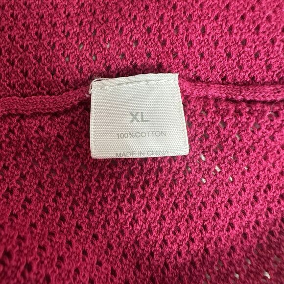 KOKUN Womens  Size XL Knit Button Cardigan Long Sweater W/Pockets Cotton Magenta - Picture 8 of 14